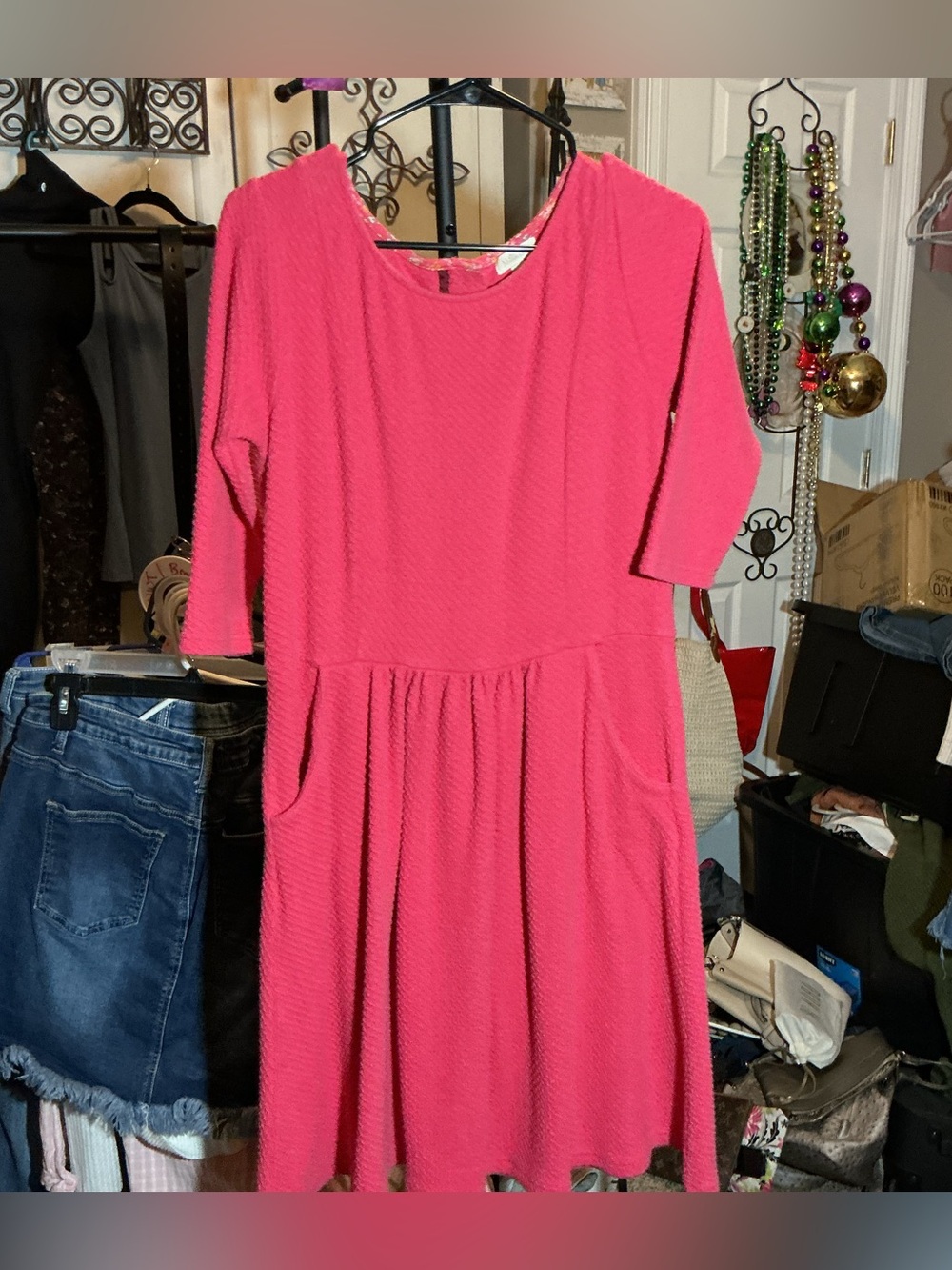 Matilda Jane Bright Pink Long Sleeve Midi Dress with Pockets